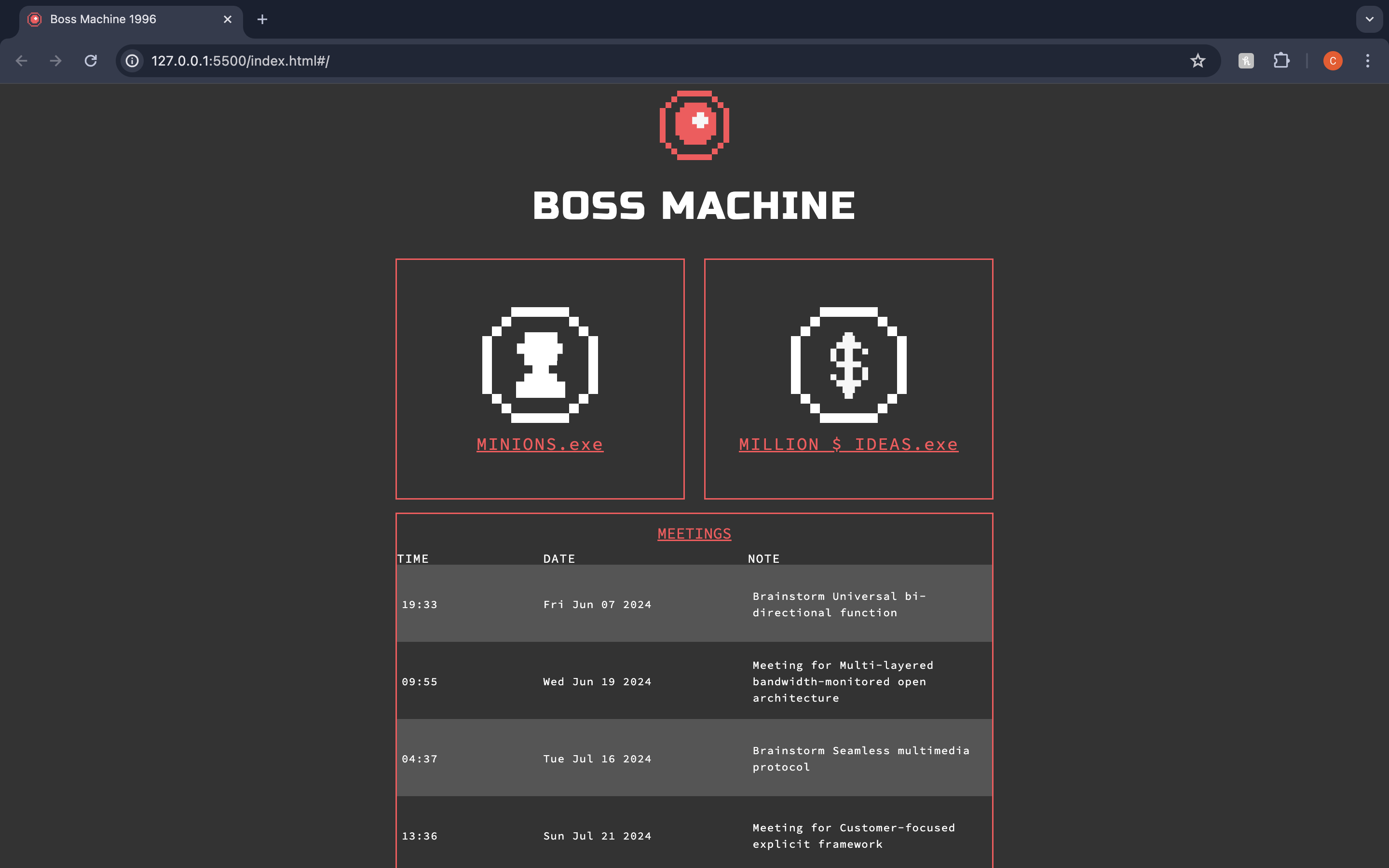 boss machine landing page